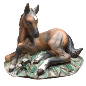 Foal Colt Horse Pony Star Fine Porcelain Masterpiece Snuggled  with Flowers 1982